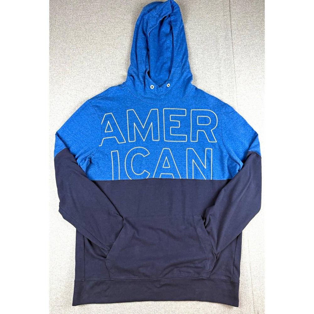 American Eagle Outfitters Flex Hoodie Mens Large Blue Navy Pullover Logo Graphic